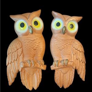 Vintage 70s Chalkware Great Horned Owls